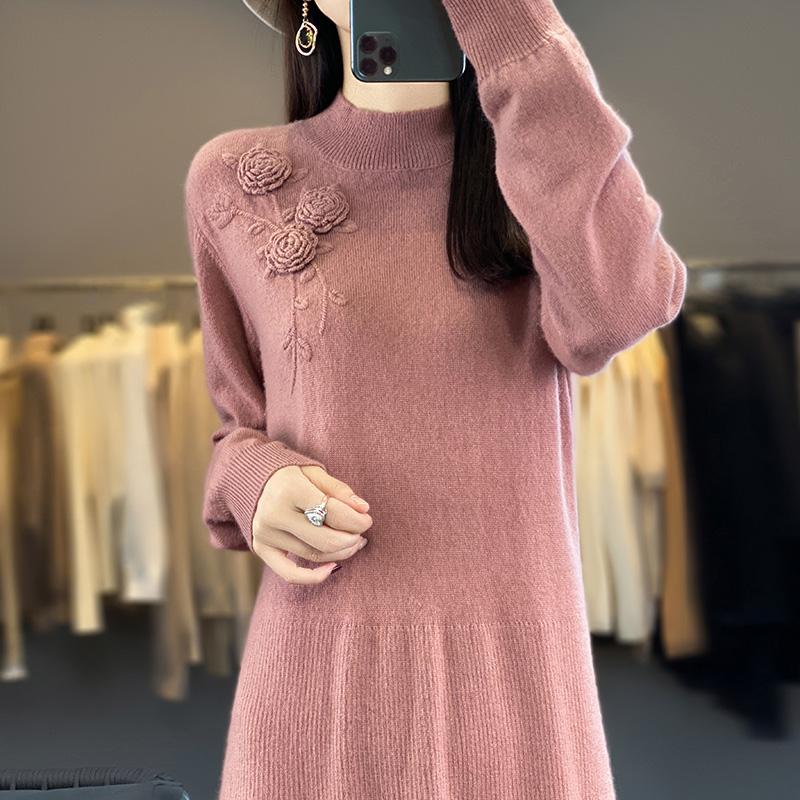 Женское кашемировое платье Qinghe кашемир 70% шерсть 30% кашемир женское осенне-зимнее кашемировое платье мягкое и теплое