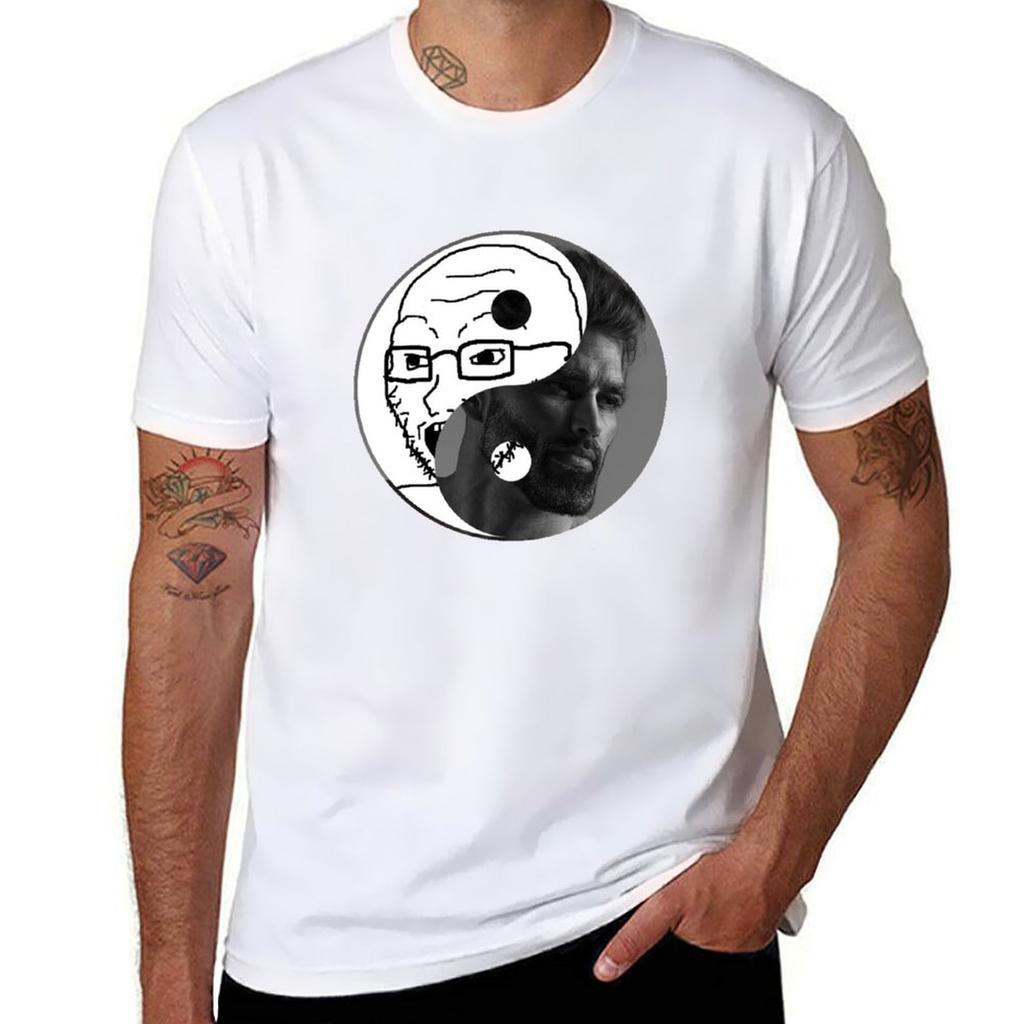 Chad Yin Yang Wojak Soy Boy Cringe Doomer Zoomer Tshirt All Weather Casual Short Sleeve Tshirt