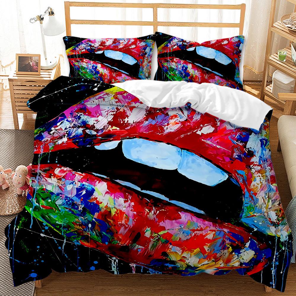 Sexy Red Lips Prints Duvet Cover Set Painting Art Quilt Cover Queen King Full Size Comforter Cover Girls Women Room Bedclothes