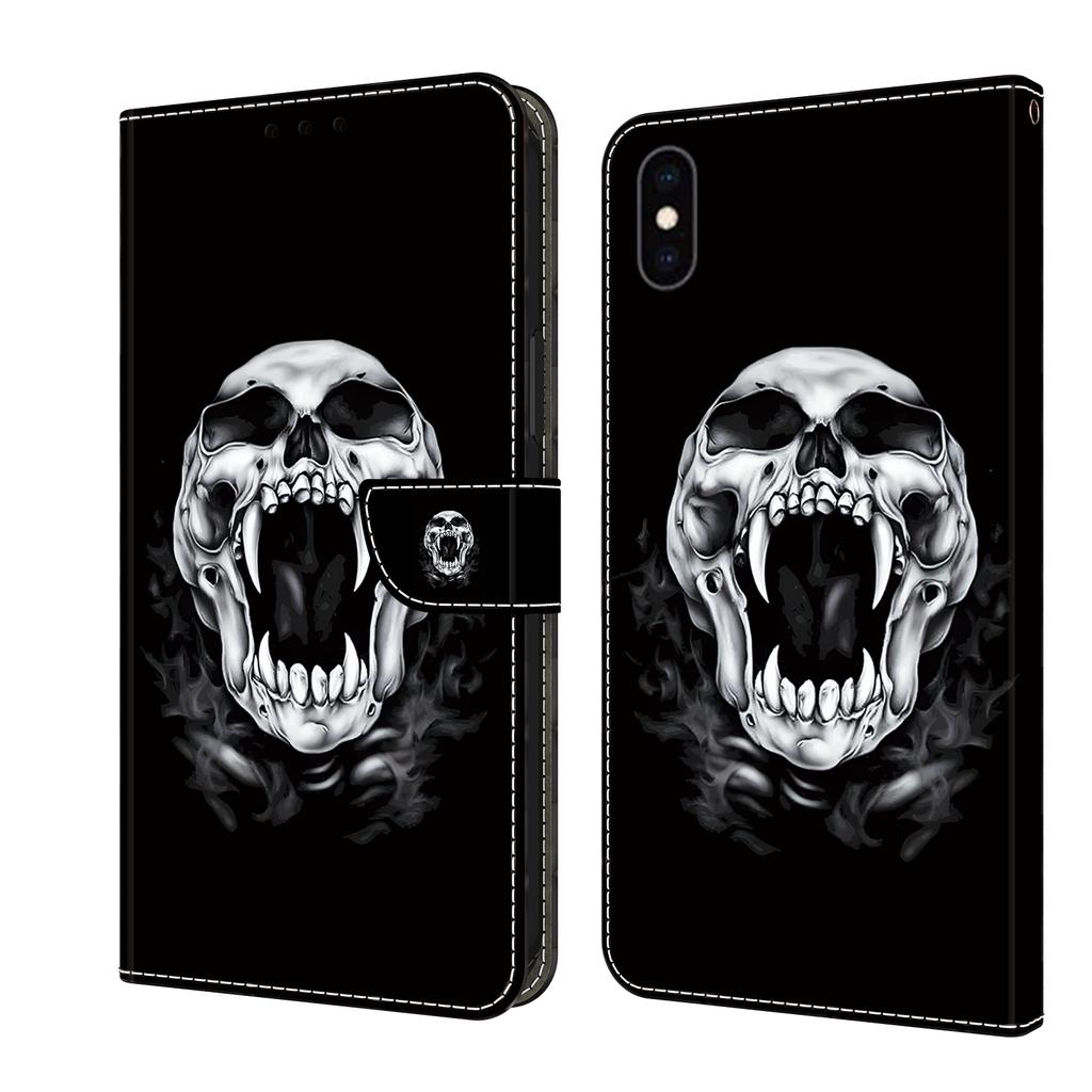 Fangs Skull Head Pattern PU Leather Wallet Flip Photo Frame Book Case for iPhone Samsung Huawei Honor Xiaomi Redmi Oppo Sony Motorola Nokia Google