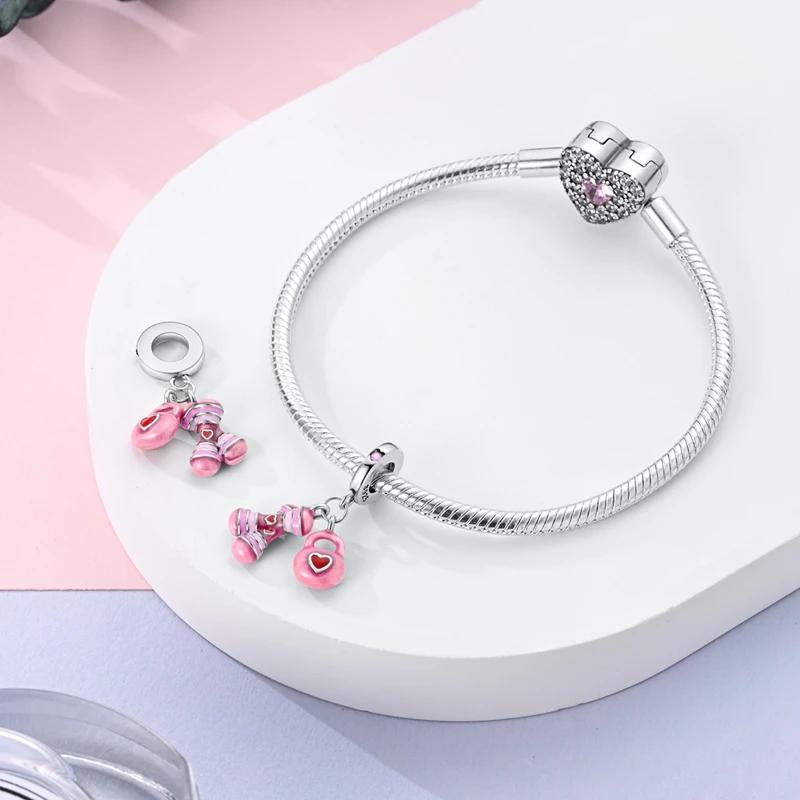 Шармы Медно-розовый Йога Гантель Гиря Бусины Подходят Шармы Plataoriginal Браслет Женские Изготовление Украшений Подарки Своими Руками