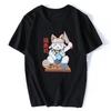 Футболка Neko Ramen Japan Cat Anime, мужская, высококачественная, эстетичная, из хлопка, классная, винтажная, в стиле Харадзюку, уличная одежда, мужские футболки