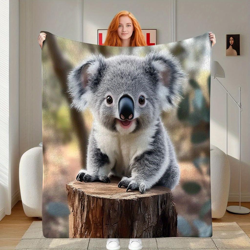 Custom Koala Blanket Cute Baby Koala Bear Eucalyptus Design Personalized Name Fleece Throw All Season Soft Warm Bedding Home