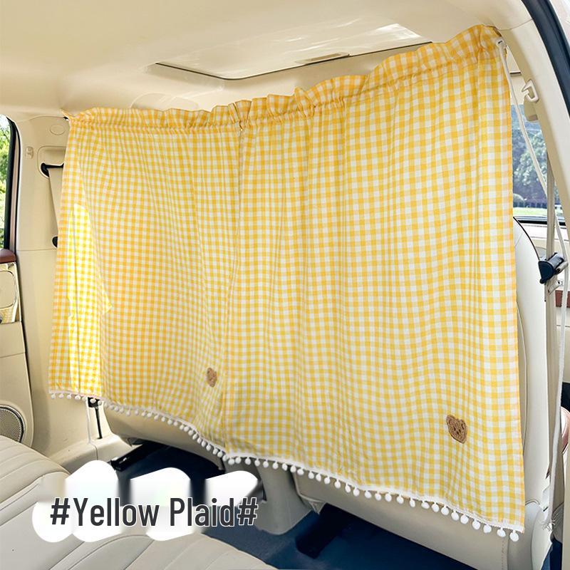 Checkered Bear Retractable Car Partition Curtain: Sunshade & Heat Insulation for Privacy