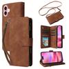 For iPhone 16 Case Zipper Pocket PU Leather Wallet Phone Stand Cover with Strap