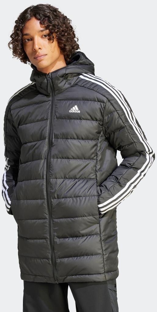 Adidas Man Essentials 3-Stripes Light Down Hooded Parka Winter Jacket Black (HZ8522)