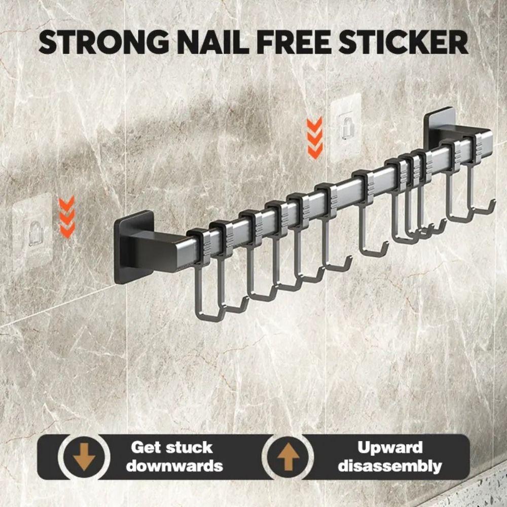 Adjustable Kitchen Hook Wall Mounted Hanging Rod New Storage Rack Kitchen Utensils