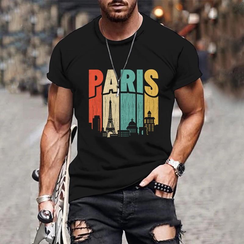 Men's T-shirt 3D Printing Paris Letter Top Fun T-shirt Fashion Casual Men's Street Wear Oversized Men's Clothing