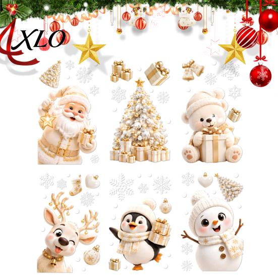 Non Adhesive Glass Stickers 6Pcs Christmas Window Clings, Xmas Reusable Double Sided Snowman Festive Shop Decorations Snowflake Clings for Home Decor