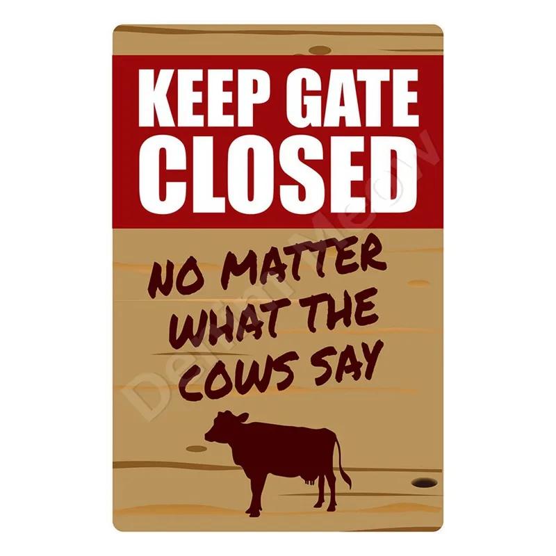 Vintage Metal Tin Sign Keep Gate Closed Funny Dog Horse Cat Sayings Wall Art Animal Lawn Garden Yard Decor