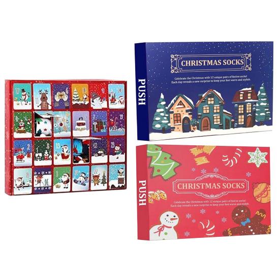 12/24 пары рождественских носков с обратным отсчетом, красочный мультяшный принт, праздничный комплект носков, 12 дней Рождества, адвент-календарь, носки средней длины