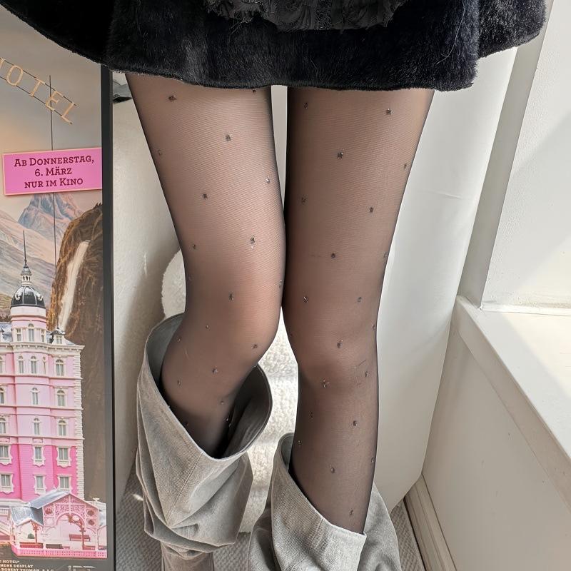 Socks for women, houndstooth stockings, rhombus pantyhose, rhombus grid, black silk, thin, anti-snatch, sexy
