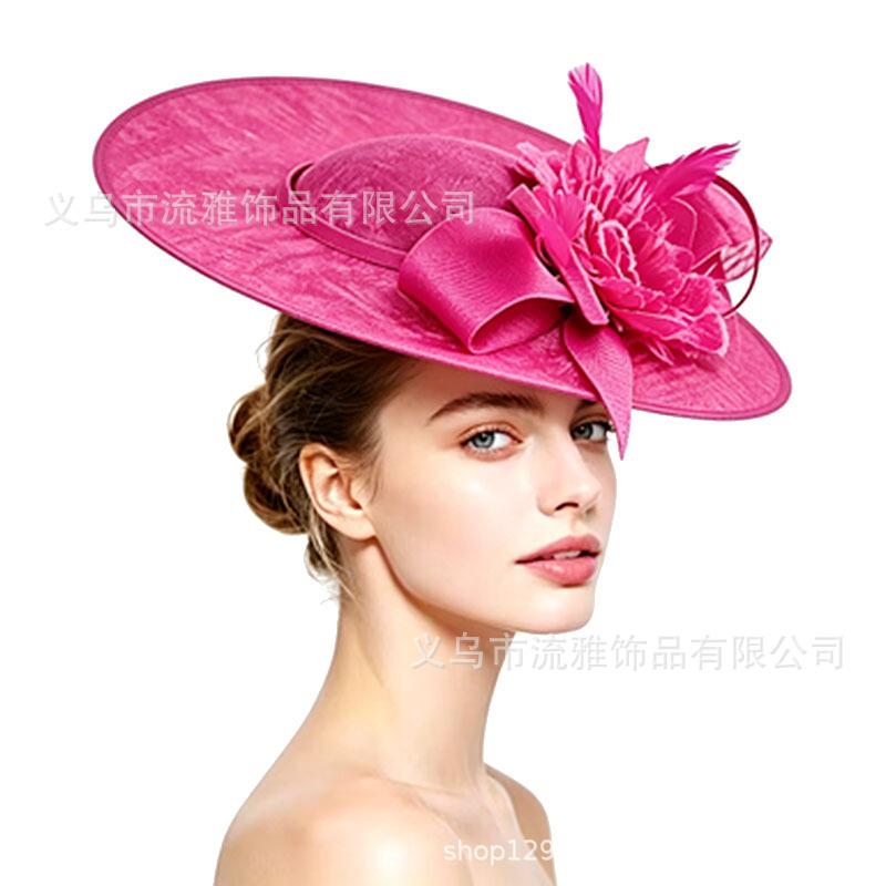 European and American women's big hat horse racing festival party exaggerated big brim top hat retro imitation hemp top hat headdress