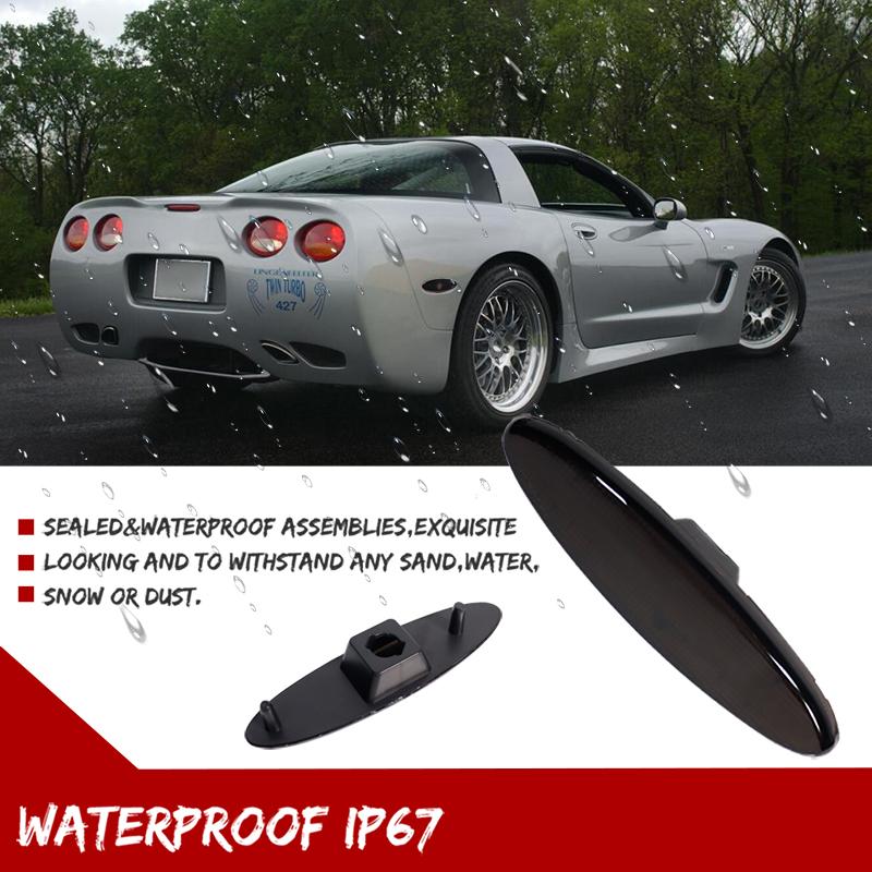 2PCS Smoked Lens Car Rear Bumper Side Fender Marker Light Cover Housings For 1997-2004 Chevrolet Corvette C5 No Bulb / Socket