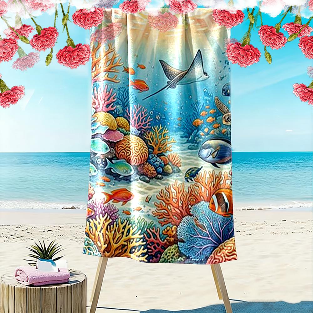 Underwater Coral Reef with Marine Life Beach towel quick-drying for travel outdoor sports jogging beach and swimming