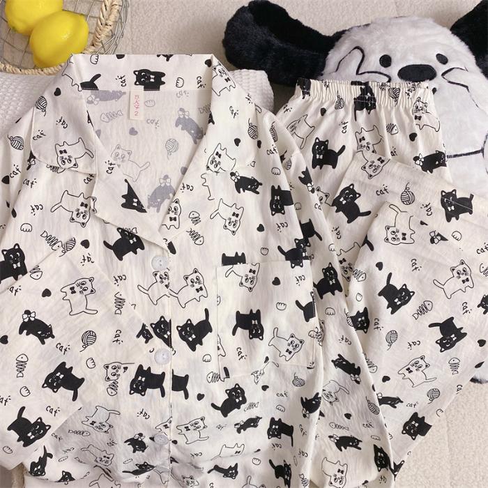 Мультяшная милая милая женская пижама с принтом в виде собаки и букв, с отворотом, в клетку, корейский дизайн, пижамный комплект для женщин, новая весенняя одежда для сна