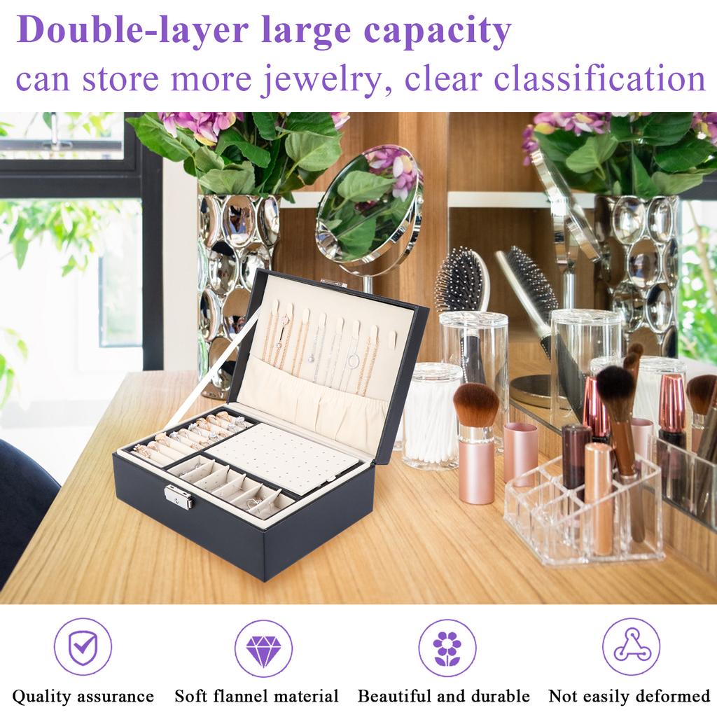 Pu Large Creative Jewelry Box For Women Girls, Double-Layer Lockable