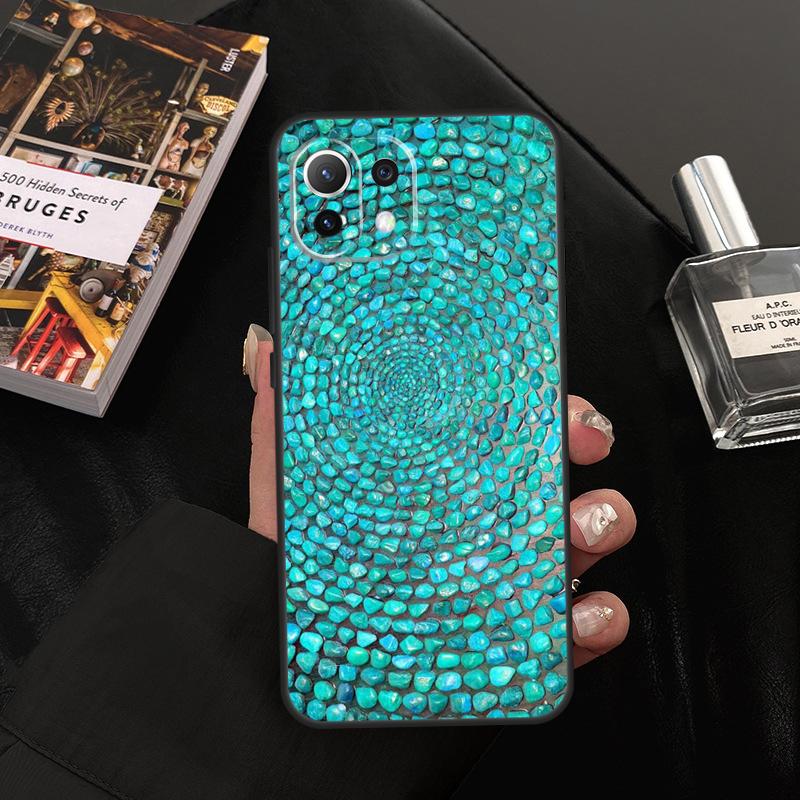 Turquoise Stone Flora Peacock Feather Case For Xiaomi 13 14 15 Ultra 11T 12T 13T 14T Pro POCO X7 Pro X3 X5 X6 F5 F6 M6 Pro Cover