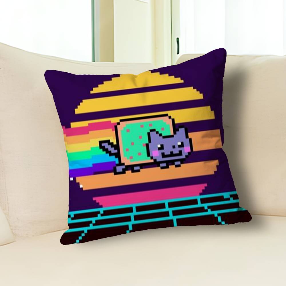 Забавные наволочки с котом N-Nyan для спальни, гостиной, дивана, домашнего декора, полиэстеровая наволочка на подушку с молнией