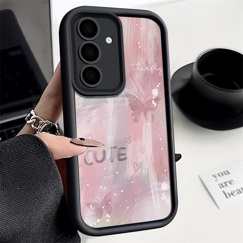Розовый градиентный чехол с бабочкой для Samsung Galaxy S25 S24 S23 S22 Ultra S24 FE A14 A36 A15 A35 A55 A53 A54 A16 A56 TPU чехол для телефона