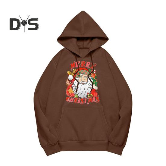 Женская рождественская толстовка с капюшоном с принтом Санта-Клауса, свободная, толстая, с длинными рукавами, эластичными манжетами и подолом, праздничная толстовка с капюшоном на шнурке и карманом