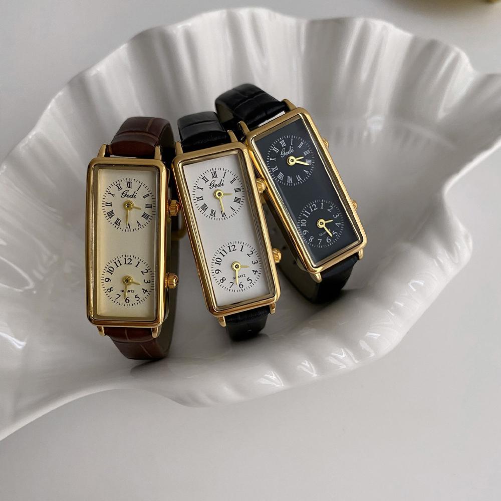 GEDI Elegant Women's Watches Creative Dual-Time Zone Business Quality Leather Strap Watch Waterproof Gift for Ladies