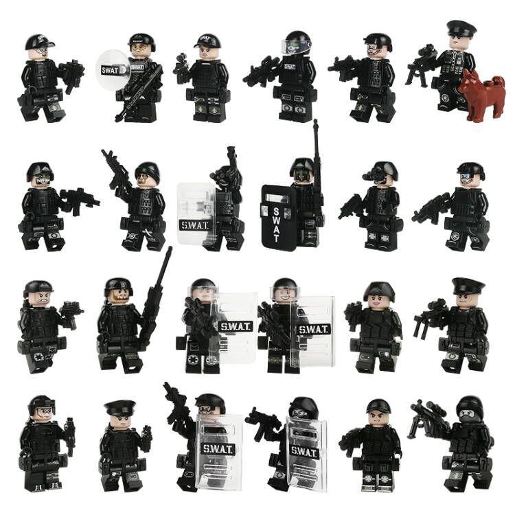 24 Минифигурки Конструктора Черный Спецназ Специальные Силы Беспорядки Военная Сцена Игрушка для Мальчика Pyp