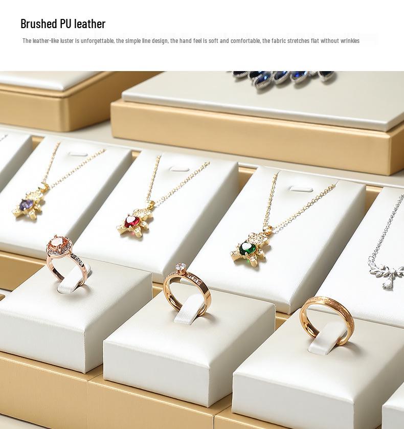 Бежевая подставка для демонстрации ювелирных изделий из жадеита из ПУ кожи для колец и подвесок