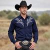 Men's Western Cowboy Style Embroidered Long Shirt