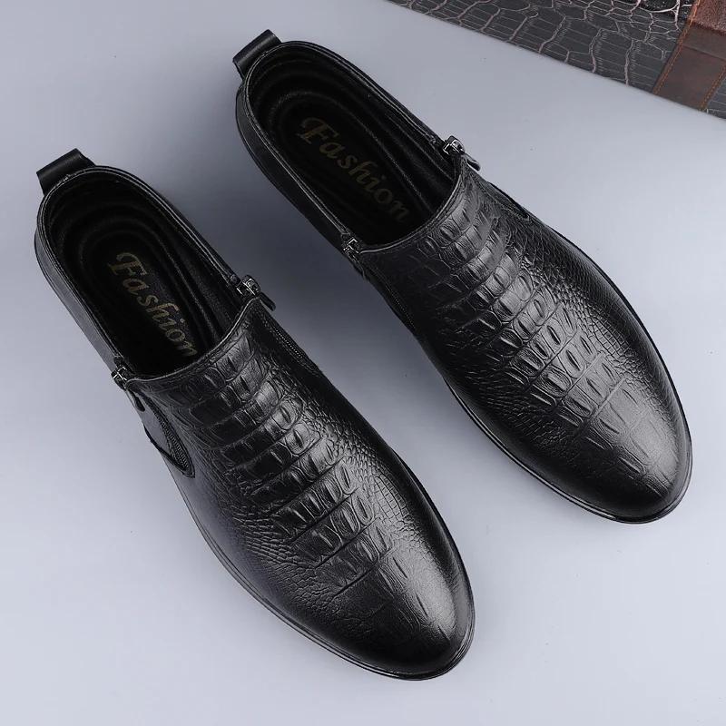 Мода 2024 года, зимние хиты продаж, мужские ботинки из натуральной кожи, простые ботильоны, мужские банкетные формальные короткие ботинки, теплые плюшевые повседневные ботинки