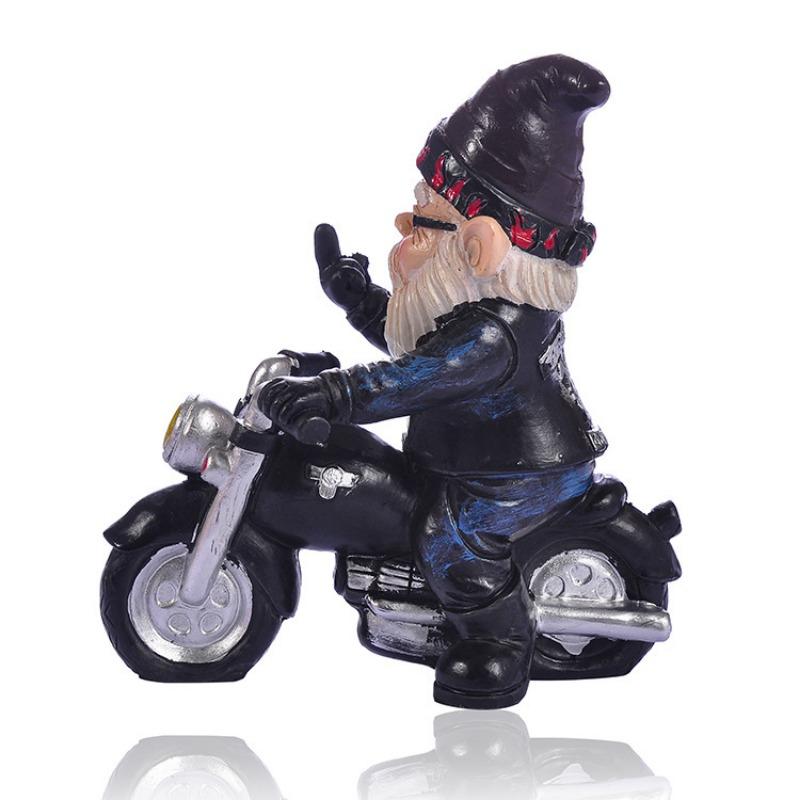 1PCS Gnome Dwarf Resin Crafts Garden Decoration Home Ornaments Biker Old Man Riding Motorcycle Statue Gardening Decorations
