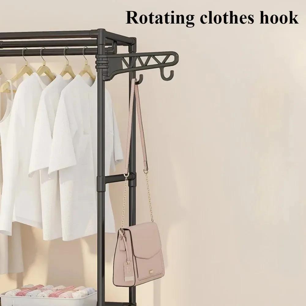 Floor Standing Coat Rack Bedroom Double Row Clothe Shelves Simple Large Capacity Wardrobe Closet For Clothes And Shoes Assembly