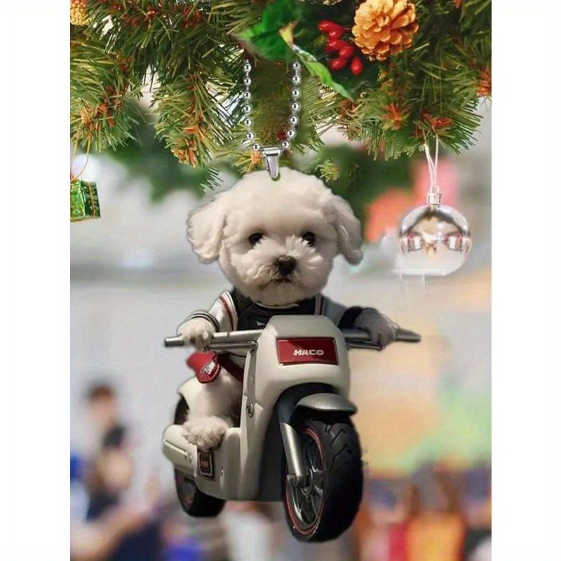 1 шт. Милое акриловое украшение для автомобиля с рисунком белой собаки, едущей на велосипеде, можно использовать как автомобильный талисман или украшение для рождественской елки