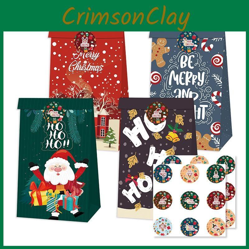 Decor Paper Christmas Bags With Santa Claus Gingerbread Man Print For Daily