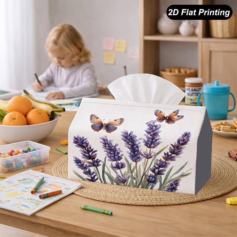 2D Flat, 1 Lavender Butterfly Floral Bouquet Tissue Box Cover, Tissue Box Storage Box, Daily Decoration, Multi-functional Lid. Suitable for Home, Tiss