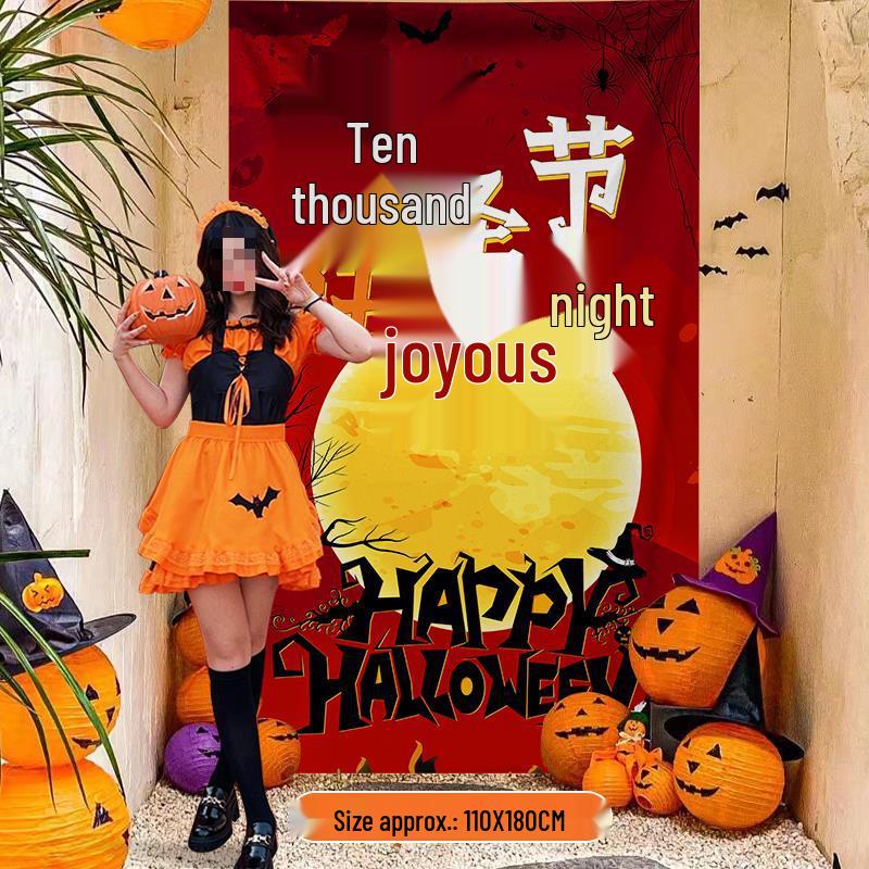 Halloween Outdoor Decorations: Hanging Cloth with Pumpkin Lantern Prop and Banner for Spooky Atmosphere