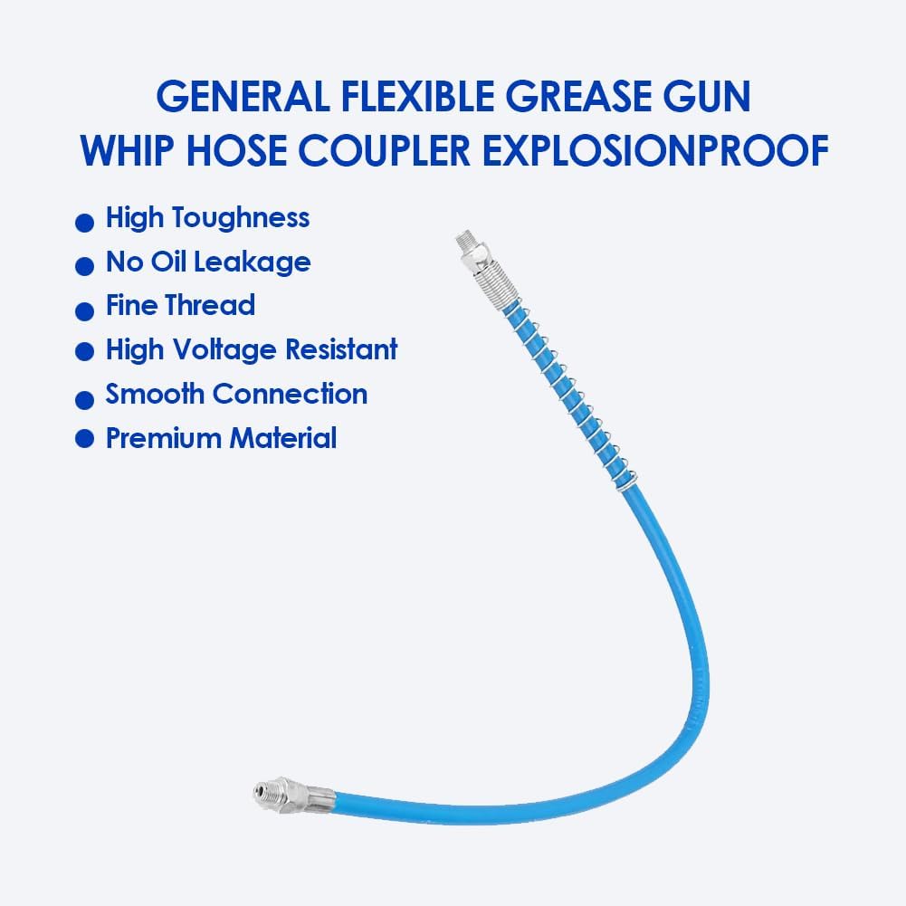 Grease Gun Hose Grease Gun Kit 23.6 inches Heavy Duty Flexible Gun Whip Hose Coupler Extension Spring Flex Hose Blue