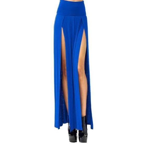 Макси-юбка, сексуальная, с высокой талией, с боковыми разрезами, длиной до пола, однотонная юбка