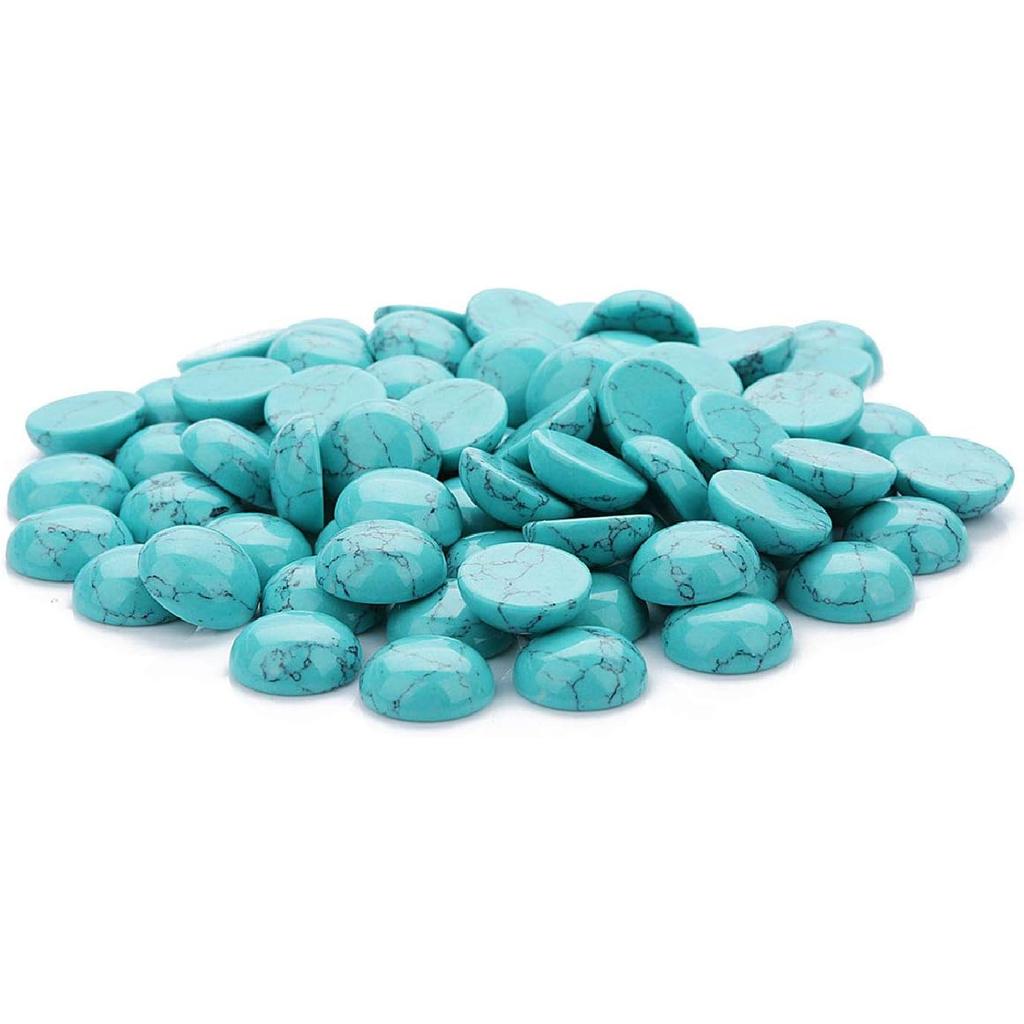 40PCS Blue Synthetic Turquoise Stone Cabochons Stone Jewelry Round Flat-Back Design No Hole Beads Half Round Charms for Jewelry Making (Dia=12mm)