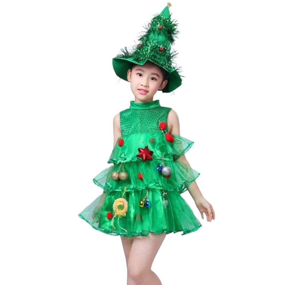 Fancy Christmas Tree Dress Green Elf Costume New Princess Skirt  Girls
