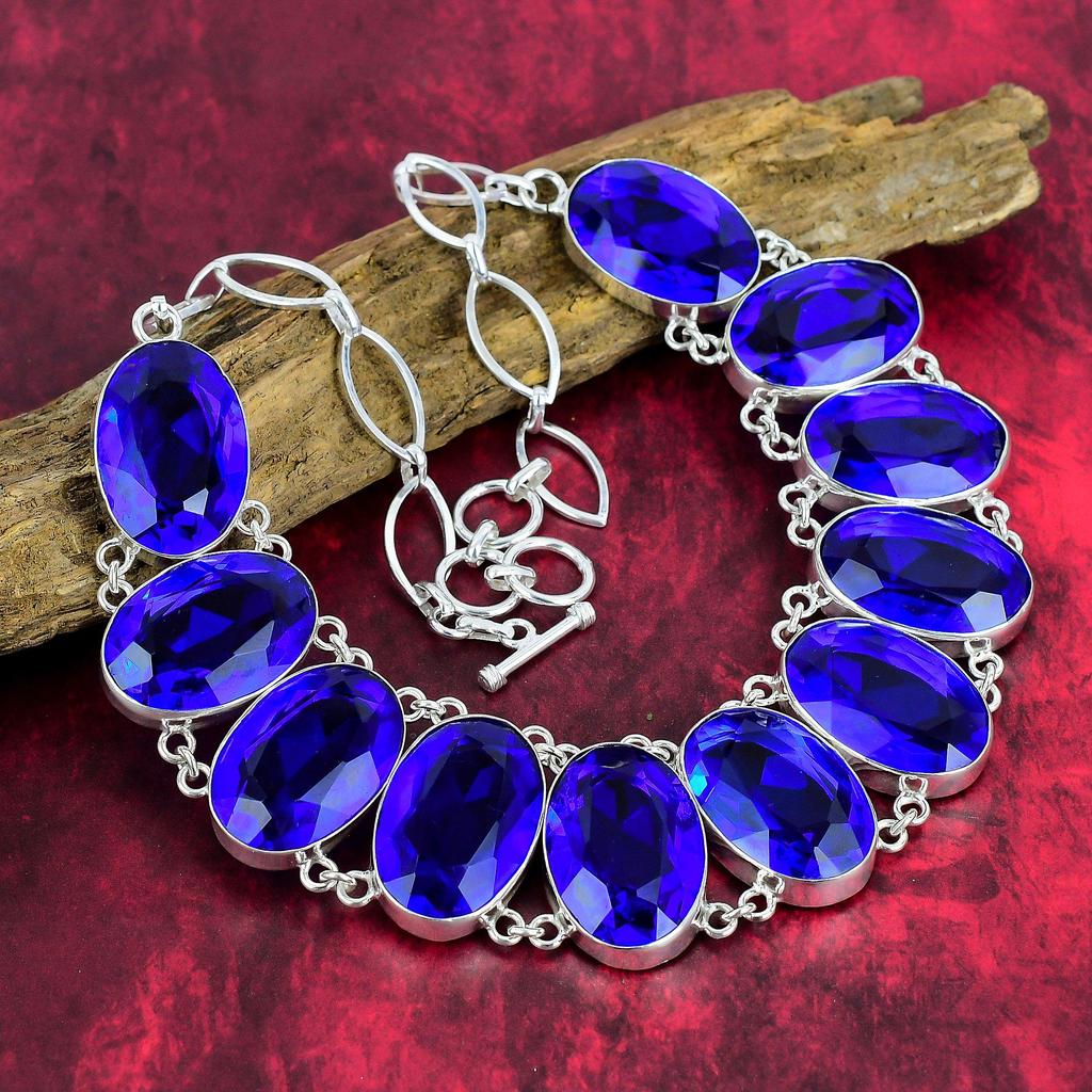 Ожерелье с граненым танзанитом, ожерелье ручной работы из стерлингового серебра 925 пробы с драгоценным камнем, регулируемое ожерелье-цепочка, подарок для антикварных ювелирных изделий