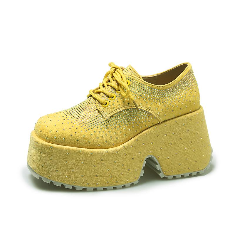 Высокие весенние черные женские туфли, новый стиль, модные туфли на платформе 9,5 см, кроссовки на платформе, туфли со стразами Tide Shine Bling