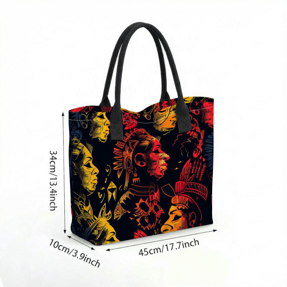 Ethnic Tribal Print Tote Bag Large Capacity Casual Shoulder Handbag for Daily Use