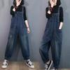 Loose Jeans Jumpsuit Women Casual Oversized Baggy Pants Big Pockets Flower Print Denim Overalls Straps Rompers
