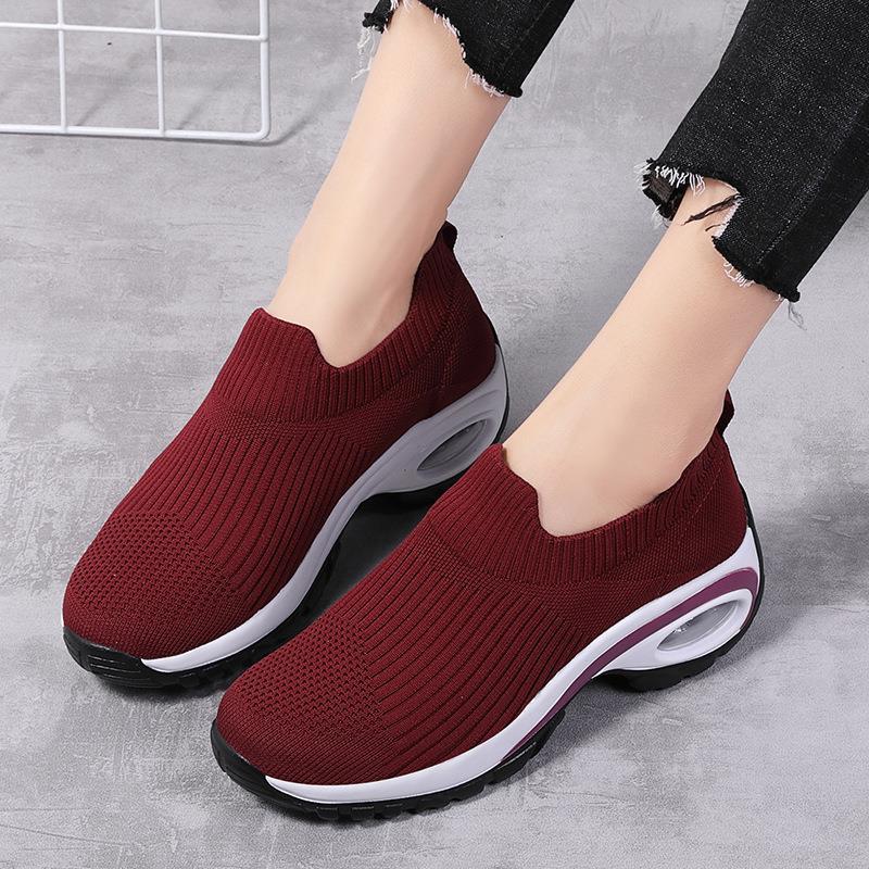 Air Cushion Women's Shoes 2025 Spring and Summer Fly-woven Mesh Rocking Shoes Women's Platform Mother Shoes Large Size Socks Shoes Women