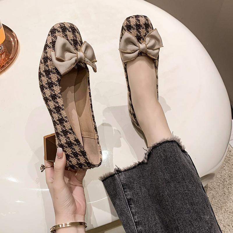 2024 Винтажные женские туфли Классические толстые банты Украшенные женские туфли Простые туфли-лодочки с квадратным носком Женская обувь Квадратный каблук