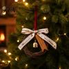 Indoor Festive Atmosphere Decor Christmas Bell Rattan Wreath Hanging Ornament, Rustic Door Handle Wind Retro Style Holiday Decorations Chime