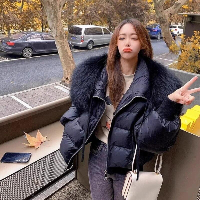 Зимняя женская куртка-пуховик теплая женская пуховая удобная короткая однотонная зимняя верхняя одежда с воротником