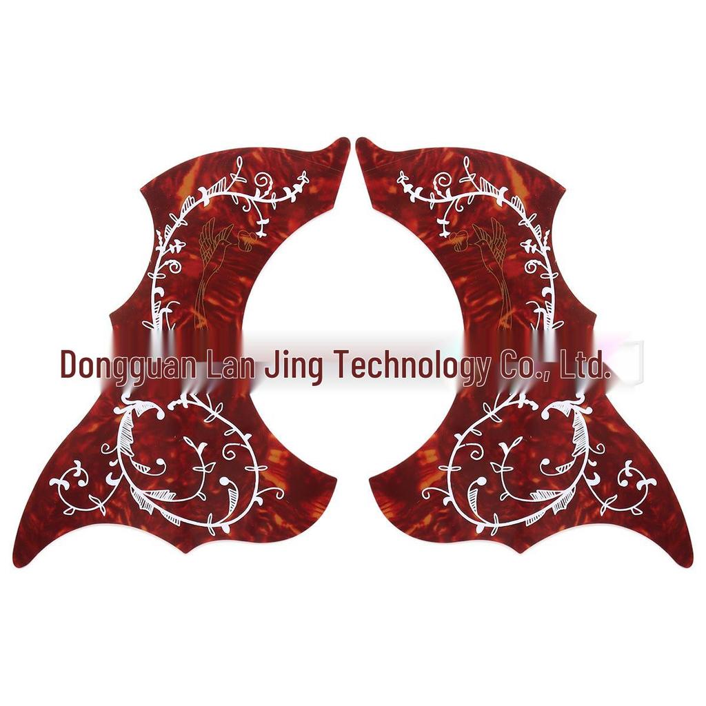 40-41 inch Left/Right Hand Floral & Bird Painted Wooden Guitar Pickguard with Scratch Protection & Adhesive Backing