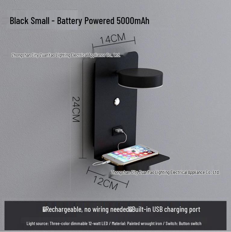 Светодиодная настенная лампа с USB-зарядкой: Диммируемый свет для спальни и кабинета, не требует проводки